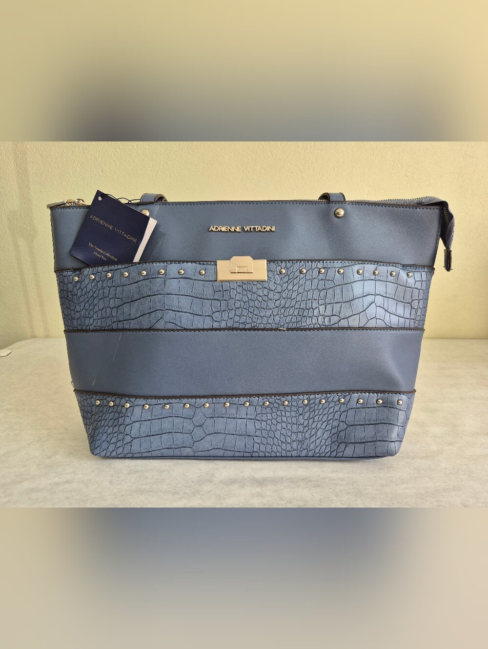 Adrienne Vittadini Blue Croc-Accent Tote Bag